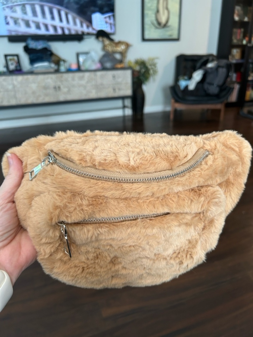 Faux Fur Tan Crossbody Fanny Pack - Soft Plush Waist Bag